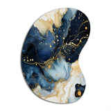 Celestial Gold And Blue Marble Pattern - Asymmetric Metal Wall Art