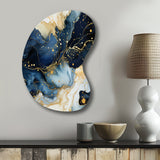 Celestial Gold And Blue Marble Pattern - Asymmetric Metal Wall Art