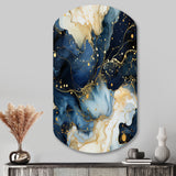 Celestial Gold And Blue Marble Pattern - Asymmetric Metal Wall Art