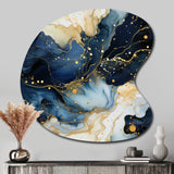 Celestial Gold And Blue Marble Pattern - Asymmetric Metal Wall Art