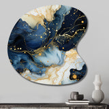 Celestial Gold And Blue Marble Pattern - Asymmetric Metal Wall Art