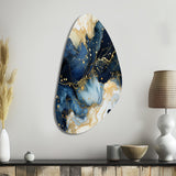 Celestial Gold And Blue Marble Pattern - Asymmetric Metal Wall Art