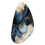 Celestial Gold And Blue Marble Pattern - Asymmetric Metal Wall Art