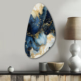 Celestial Gold And Blue Marble Pattern - Asymmetric Metal Wall Art