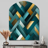 Teal Modern Geometric Tiles - Asymmetric Metal Wall Art