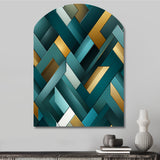 Teal Modern Geometric Tiles - Asymmetric Metal Wall Art