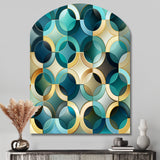 Teal And Golden Modern Geometric Tiles - Asymmetric Metal Wall Art