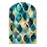 Teal And Golden Modern Geometric Tiles - Asymmetric Metal Wall Art