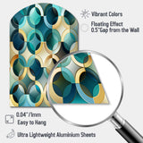 Teal And Golden Modern Geometric Tiles - Asymmetric Metal Wall Art