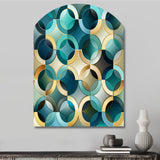 Teal And Golden Modern Geometric Tiles - Asymmetric Metal Wall Art