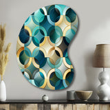 Teal And Golden Modern Geometric Tiles - Asymmetric Metal Wall Art