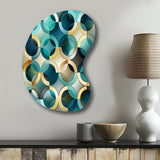 Teal And Golden Modern Geometric Tiles - Asymmetric Metal Wall Art