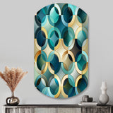 Teal And Golden Modern Geometric Tiles - Asymmetric Metal Wall Art