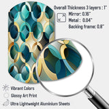 Teal And Golden Modern Geometric Tiles - Asymmetric Metal Wall Art