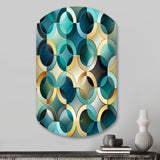 Teal And Golden Modern Geometric Tiles - Asymmetric Metal Wall Art