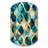 Teal And Golden Modern Geometric Tiles - Asymmetric Metal Wall Art