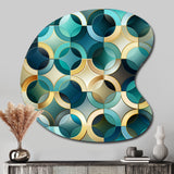 Teal And Golden Modern Geometric Tiles - Asymmetric Metal Wall Art