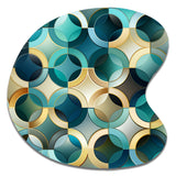 Teal And Golden Modern Geometric Tiles - Asymmetric Metal Wall Art