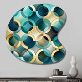 Teal And Golden Modern Geometric Tiles - Asymmetric Metal Wall Art