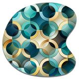 Teal And Golden Modern Geometric Tiles - Asymmetric Metal Wall Art