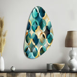 Teal And Golden Modern Geometric Tiles - Asymmetric Metal Wall Art