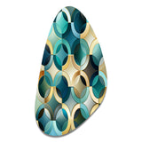 Teal And Golden Modern Geometric Tiles - Asymmetric Metal Wall Art