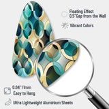 Teal And Golden Modern Geometric Tiles - Asymmetric Metal Wall Art