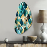 Teal And Golden Modern Geometric Tiles - Asymmetric Metal Wall Art