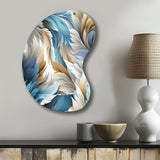 White And Teal Marble Flowers Serenity - Asymmetric Metal Wall Art