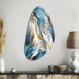 White And Teal Marble Flowers Serenity - Asymmetric Metal Wall Art