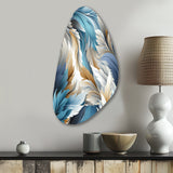 White And Teal Marble Flowers Serenity - Asymmetric Metal Wall Art