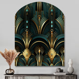 Gold And Green Art Deco Opulence - Asymmetric Metal Wall Art