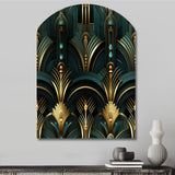 Gold And Green Art Deco Opulence - Asymmetric Metal Wall Art