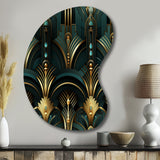 Gold And Green Art Deco Opulence - Asymmetric Metal Wall Art