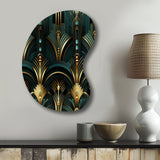 Gold And Green Art Deco Opulence - Asymmetric Metal Wall Art