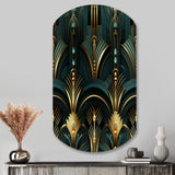 Gold And Green Art Deco Opulence - Asymmetric Metal Wall Art