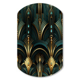 Gold And Green Art Deco Opulence - Asymmetric Metal Wall Art