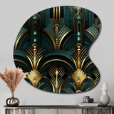 Gold And Green Art Deco Opulence - Asymmetric Metal Wall Art