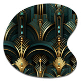 Gold And Green Art Deco Opulence - Asymmetric Metal Wall Art