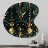 Gold And Green Art Deco Opulence - Asymmetric Metal Wall Art