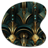 Gold And Green Art Deco Opulence - Asymmetric Metal Wall Art