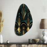 Gold And Green Art Deco Opulence - Asymmetric Metal Wall Art