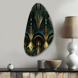 Gold And Green Art Deco Opulence - Asymmetric Metal Wall Art