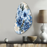 Floral Blue And White Victorian Pattern - Asymmetric Metal Wall Art