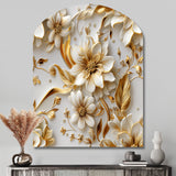 Golden White And Blue Flowers Elegance - Asymmetric Metal Wall Art