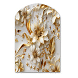 Golden White And Blue Flowers Elegance - Asymmetric Metal Wall Art