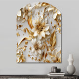 Golden White And Blue Flowers Elegance - Asymmetric Metal Wall Art