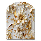 Golden White And Blue Flowers Elegance - Asymmetric Metal Wall Art