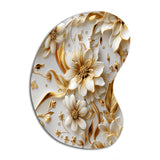 Golden White And Blue Flowers Elegance - Asymmetric Metal Wall Art