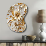 Golden White And Blue Flowers Elegance - Asymmetric Metal Wall Art